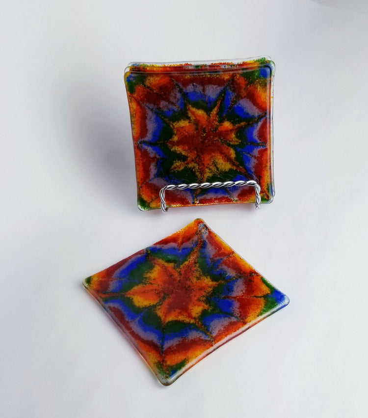 Tie Dye Fused Glass Coasters, rainbow colors, set of 4 seeds glassworks seedsglassworks