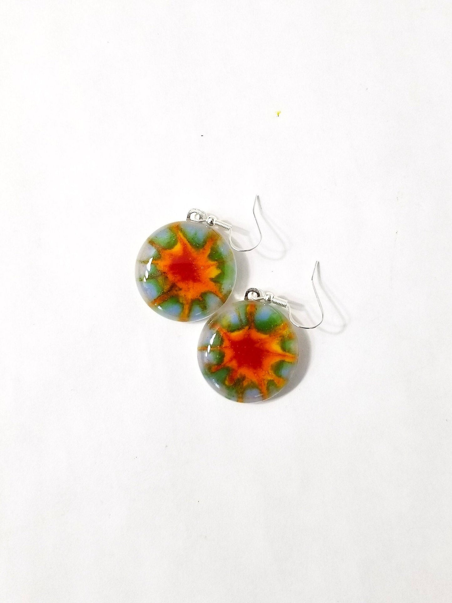 Circle shaped Tie Dye  look pierced earrings-fused glass