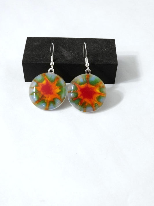 Circle shaped Tie Dye  look pierced earrings-fused glass