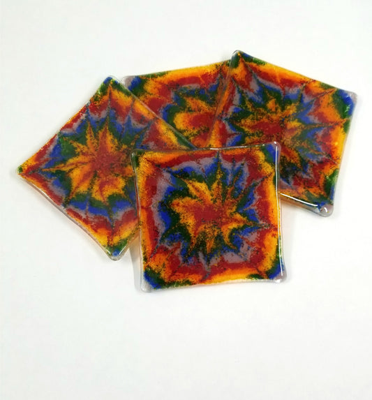 Tie Dye Fused Glass Coasters, rainbow colors, set of 4 seeds glassworks seedsglassworks