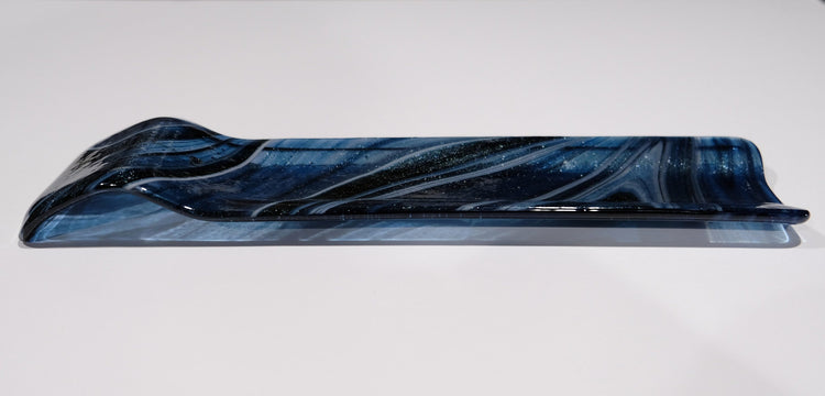 Stick Incense Burner, black and blue aventurine sparkling fused glass 12 x 3 inches