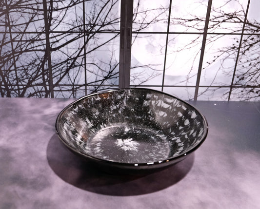 Modern Fusion: 8.5 inch Wide Black and White Tie Dye Look Glass Bowl - Artistic Home Accent