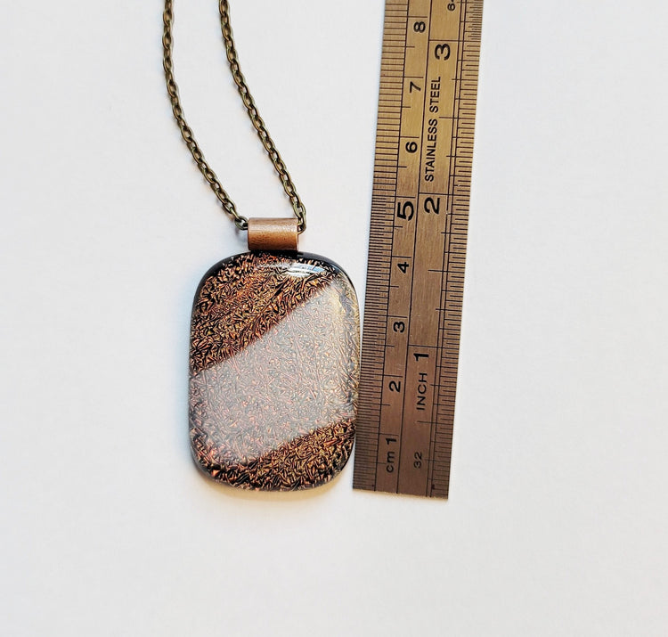 Dichroic Orange and White Fused Glass Pendant Necklace - Statement Jewelry on 24 Inch Brass Chain, 1.75 x 1.25 inch pendant seeds glassworks seedsglassworks