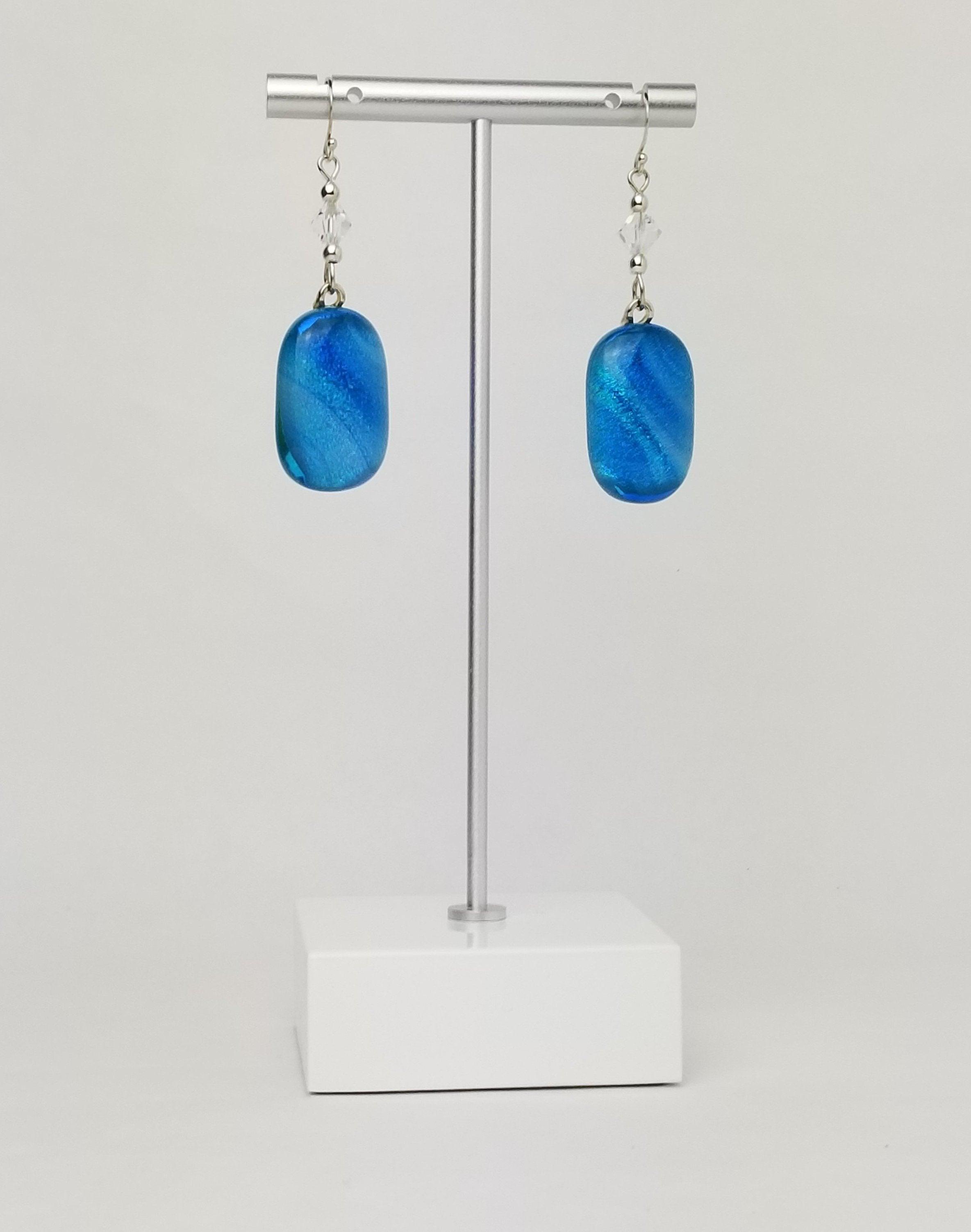 Buy Blue Galaxy sparkle fused glass pierced drop silver earrings