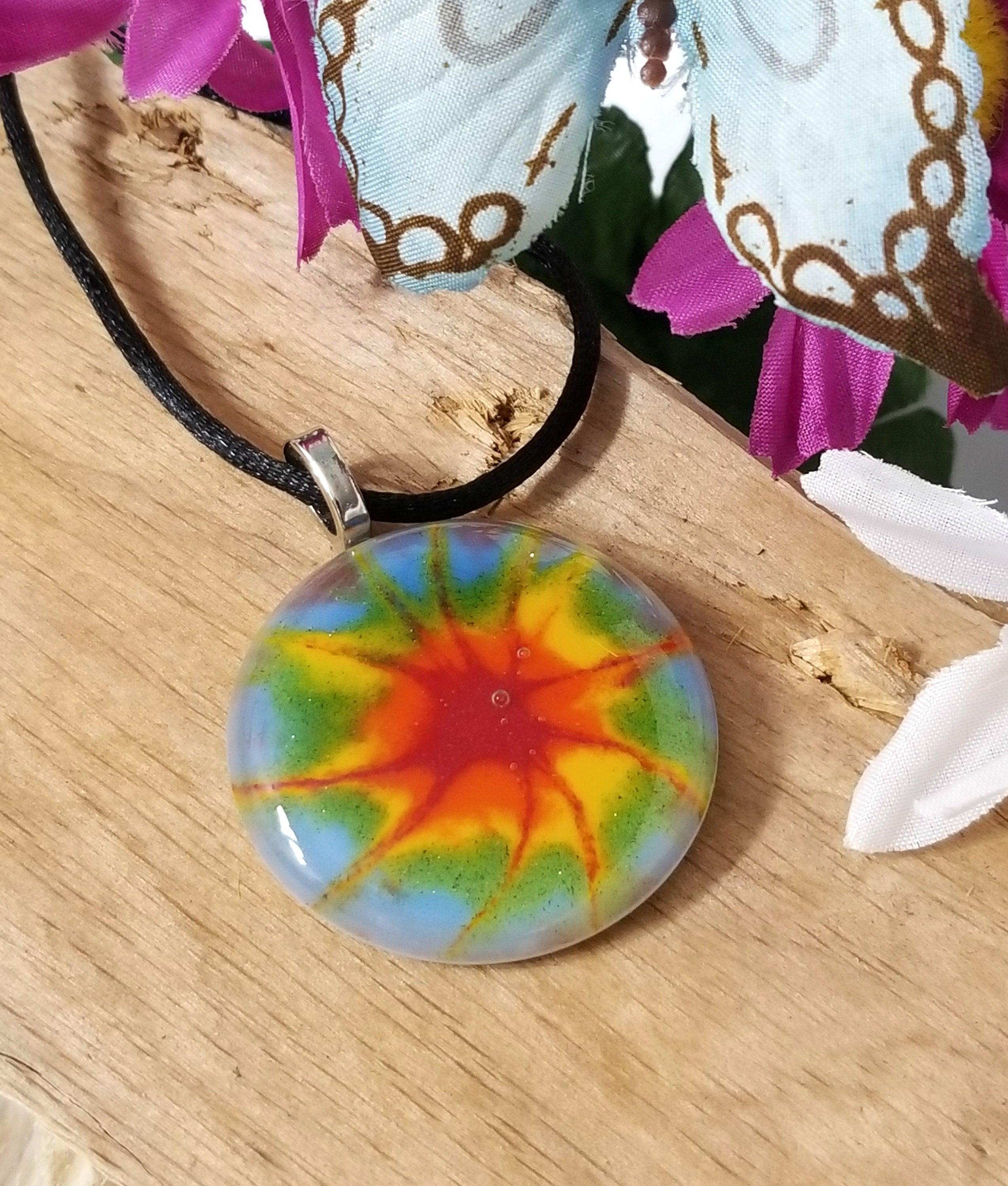 Sunset Ocean Pendant - Fused Glass Seascape Sterling Silver Necklace -  Sparkly Place Fused Glass
